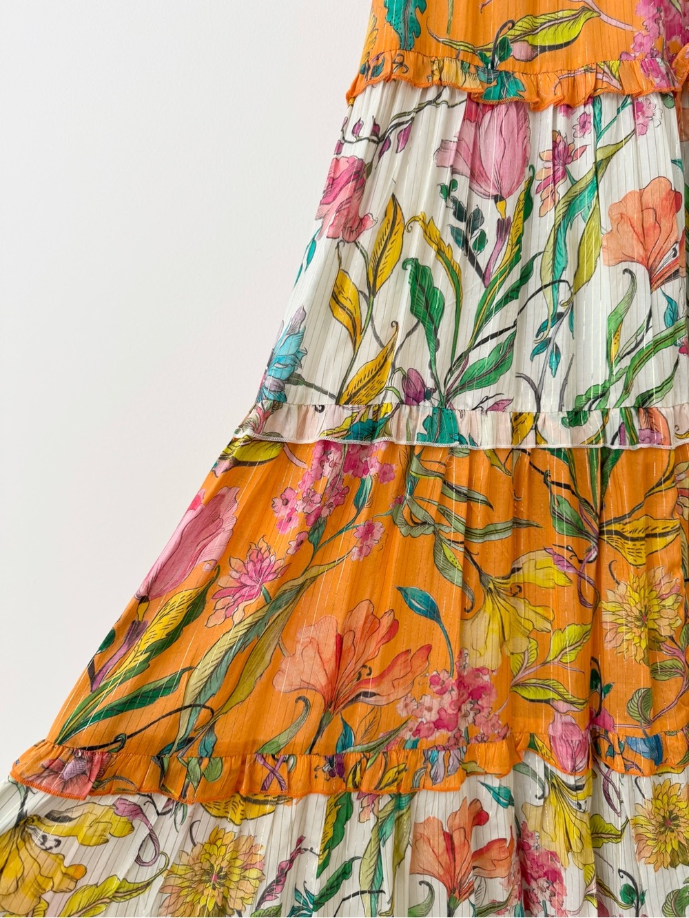 PQ Swim x Anthropologie Floral Ruffle Tiered Maxi Dress Orange White Size L - Picture 11 of 16